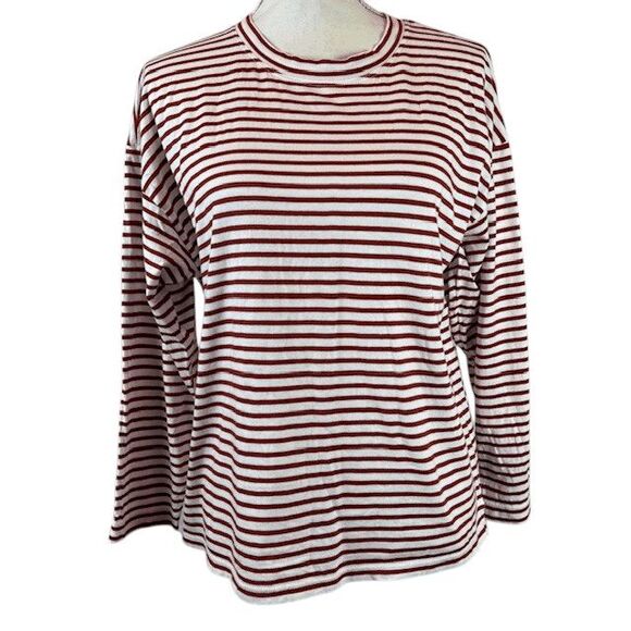 AYR The French Fry Tee Brick Lane Rust Striped Pima Long Sleeve Oversized Small - Picture 2 of 12